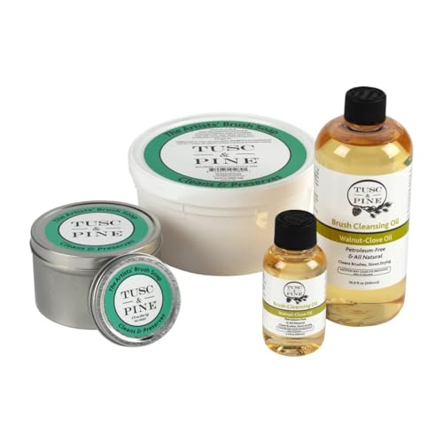 Tusc & Pine Brush Cleansing Oil - 100ml (3.4 Fl Oz) Walnut-Clove Oil Paint Brush Cleaner, Preserves Natural & Synthetic Br...