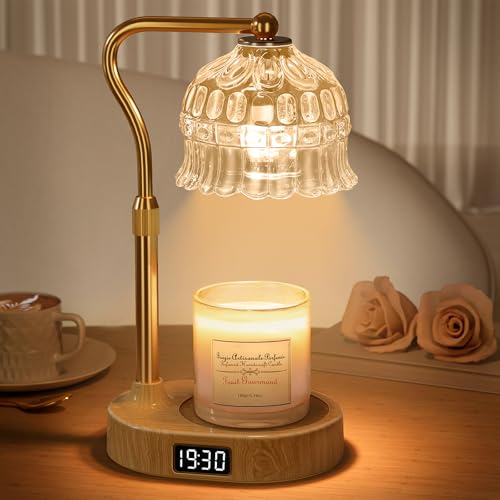 Candle Warmer Lamp with Timer | Adjustable Height & Dimmable | Base Control with GU10 Heating Bulb | Stylish Flameless Wax...