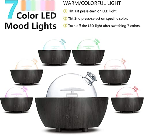 280ml Glass Essential Oil Diffuser Aromatherapy Diffusers Ultrasonic Cool Mist Humidifier with 2 Mist Modes & 7 Color LED ...