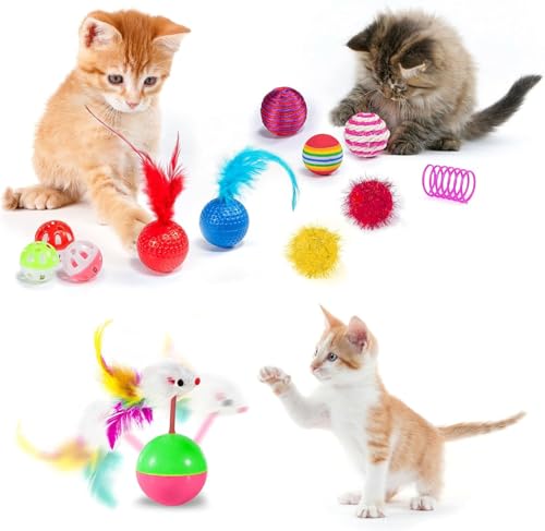 AILUKI 35 PCS Cat Toys Kitten Toys Assortments,Variety Catnip Toy Set Including 2 Way Tunnel,Cat Feather Teaser,Catnip Fis...