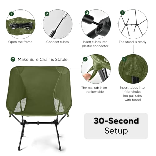 BITIANTEAM Lightweight Portable Camping Chair - Folding Backpacking Hiking Chair with Carry Bag for Outdoor Travel, Beach,...