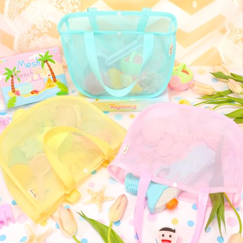 Tagitary Beach Toy Mesh Beach Shell Bags for Kids, Sand Toys Kids Beach Essential Treasure Bag Swimming Pool Bag Beach Gif...