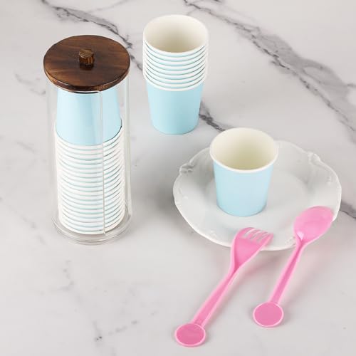 Tecbeauty Cotton Pads Holder Makeup Removers Pad Organizer Dispenser for Bathroom Storage - Wood Lid