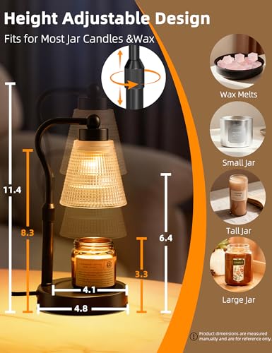 Candle Warmer Lamp for Jar Candles, Height Adjustable & Dimmable with 2/4/8H Timer, 2*50W Halogen Wax Melter Warmer for Ho...