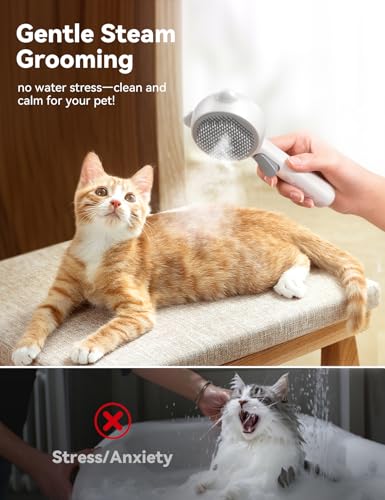 Cat Steam Brush, Brushes for Indoor Cats with Release Button, Dual Speed Spray USB Rechargeable Grooming Supplies, Cat Bru...