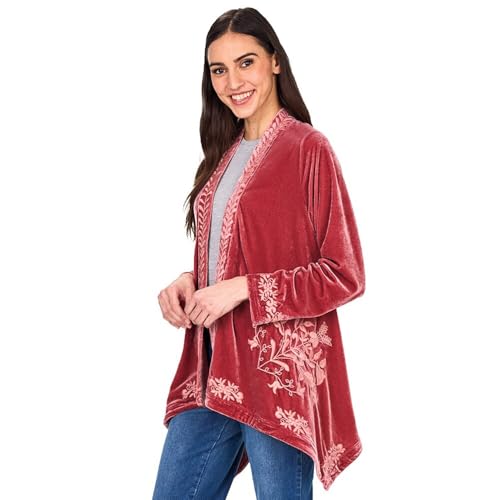 The Lakeside Collection Women's Embroidered Velvet Open Front Cardigan