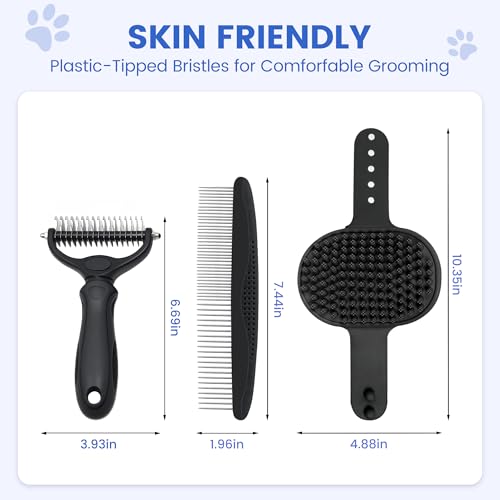 Double-Sided Pet Grooming Rake - 4-in-1 Professional Pet Grooming Kit, Deshedding Dematting Tool for Dogs, Cats, Extra-Wid...