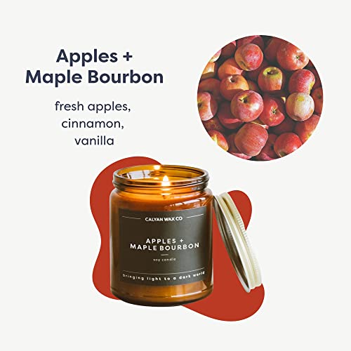 Calyan Wax Co. Apples & Maple Bourbon Scented Candle - 57 Hour Burn - Luxury Clean Soy Wax Candles - Long Lasting Amber Gl...