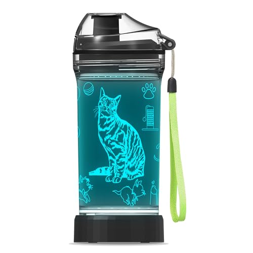 OkiyiD Kids Water Bottle, Cat-themed Light-Up Sport Cup with 3D Glowing LED Cat Light – 14 OZ Tritan BPA-Free - Kids Gift ...