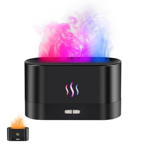 Flame Effect Essential Oil Diffuser, Ultrasonic Aromatherapy Humidifier, Upgraded 7 Color Changing Lights with Ultra Quie...