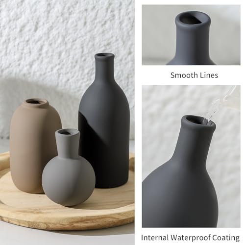 Ceramic Vase Set of 3, Rustic Farmhouse Vases Home Decor Pottery Pampas Vase Decoration Modern Neutral Flowers Vases for R...