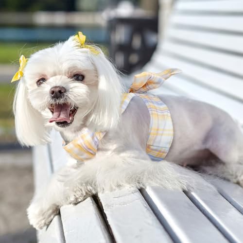 UETZLTB Cute Dog Harness and Leash Set with Bow Tie Soft Mesh Plaid Girl Puppy Harness No Pull Pet Cat Dog Vest Harness fo...