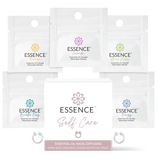 Essence Nasal Diffuser Self Care Bundle – Essential Oil Silicone Nose Rings for Stress, Energy & Mental Clarity – Wearable...