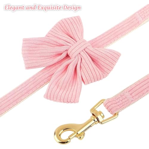 Dog Collar and Leash Set with Bowtie, Soft & Cute Puppy Collar, Cotton Puppy Collar with Adjustable Metal Buckle for Smal...