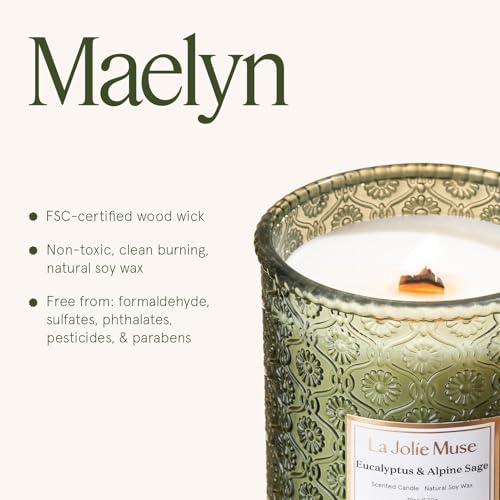 LA JOLIE MUSE Eucalyptus & Alpine Sage | Eucalyptus, Lavender & Sage Candle for Home Cleansing | 19 oz Wooden Wick | Natur...