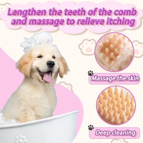 2-in-1 Detachable Dog Bath Brush, Dog Brush for Shedding & Massage, Gentle Silicone Grooming Brush for Long Haired Dogs & ...