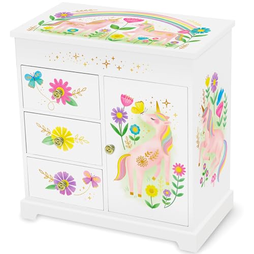 Giggle & Honey® Unicorn Musical Jewelry Box for Girls Unicorn Toys for Girls Age 4-6 Kids Jewelry Box with Drawers