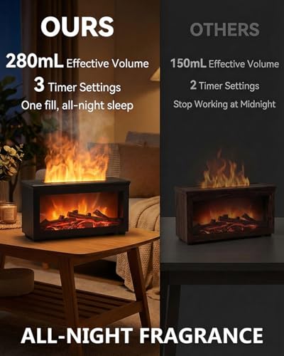 Essential Oil Diffuser, 7-Color Fireplace Fire Flame Aromatherapy Humidifier, 280ml Ultrasonic Aroma Diffuser Valentine's ...