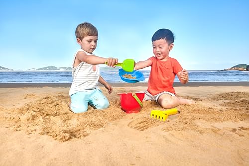 Hape Beach Basics Sand Toy Set Including Bucket Sifter, Rake, and Shovel Toys| Sand Toy Playset for Toddlers 18M+