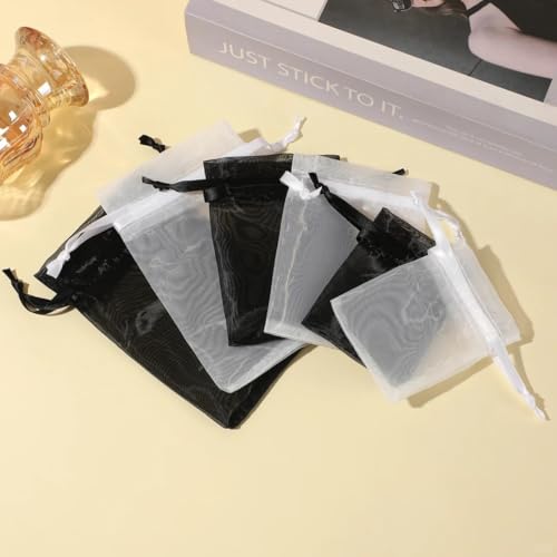 100pcs Organza Bags-White 3.94''x4.72''(10x12cm) Satin Drawstring Organza Pouch Wedding Party Festival, Christmas, Favor G...