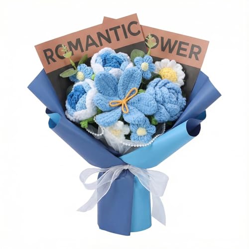 OceSylower Crochet Flower Bouquet, Knitted Flowers, Rose and Tulips for Mom Girlfriend, Mother's Day, Birthday Gifts, Grad...