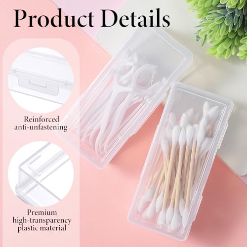 Portable Travel Cotton Swab Holder, 2 Pcs Clear Plastic Cotton Pad Storage Container, Small Dental Floss Picks Case with D...