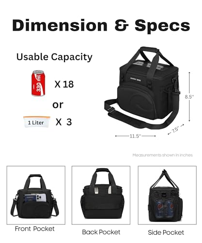 SUNNY BIRD 12L Large Insulated Lunch Bag, Leakproof and Foldable Lunch Cooler Box for Women Adult and Men, Fits 18 Cans (B...