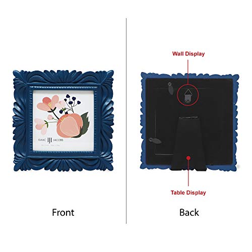 Isaac Jacobs 4x4 Navy Wave Textured Hand-Crafted Resin Picture Frame with Easel & Hook for Tabletop & Wall Display, Decora...