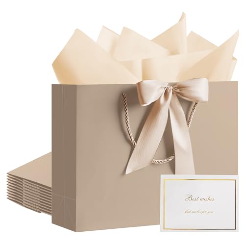 PASEOTA 12.6" Gift Bags Bulk, 10 Pcs Gift Bags with 20 Tissue Paper 10 Greeting Cards, Luxury Bag with Handles for Wedding...