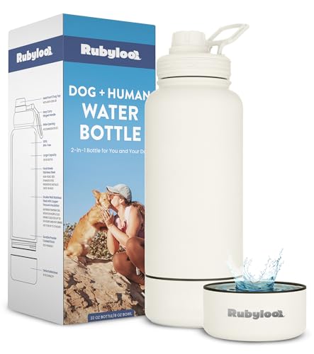 Dog Water Bottle for Dog Lovers - 32 oz Stainless Steel Double Wall Insulated Water Bottle with 8 oz Detachable Bowl on Bo...