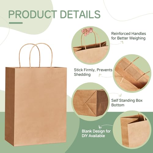 ECOEXTRA Gift Bags 100Pcs Brown Paper Bags with Handles Bulk 8x4.5x10.8 Inch Paper Gift Bag Medium Size, Kraft Paper Bag, ...
