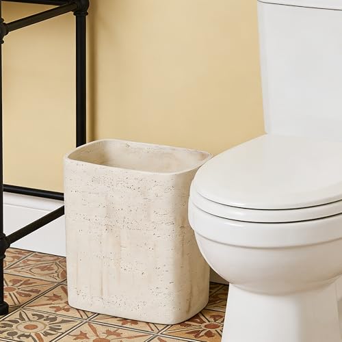 Polytree Natural Travertine Textures Bathroom Trash Can 1.8 Gallon(7 Liter) Small Kitchen Garbage Can,Living Room Bedroom ...