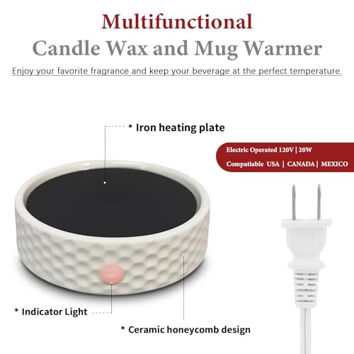 Electric Large Ceramic Candle Warmer Plate - Wax Warmer for Jar Candles, Coffee Mug, Cup - Home Office Aromatherapy Fragra...