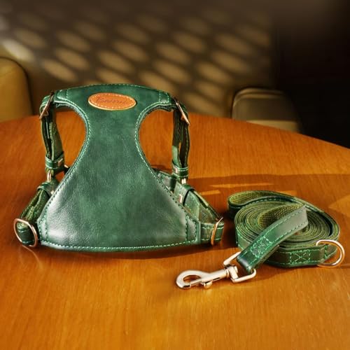Beirui ‌Stylish PU Leather Dog Harness‌ and Leash Set for Small Dogs, ‌Adjustable Step in Dog Vest Harness with Breathable...