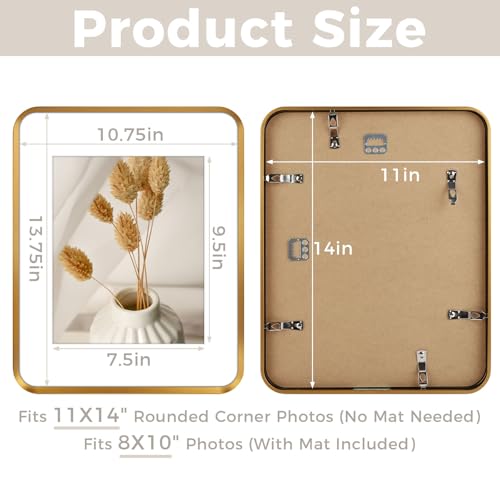Golden State Art 11x14 Aluminum Picture Frame Bronze Gold - With Mat for 8x10 Photo or Without Mat for Round Edges 11 x 14...