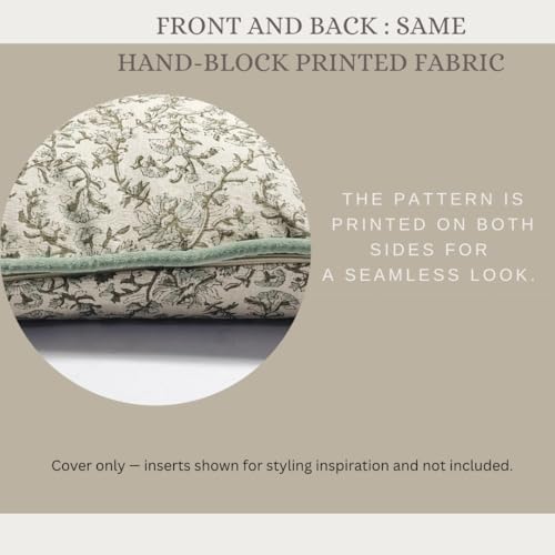 Palm & Loom 100% Cotton Linen Cushion Cover - Decorative Throw Pillow Case with Powder Blue & Green Print with Pipping - T...