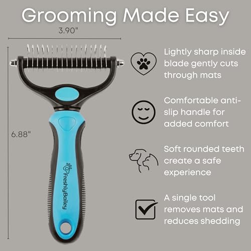 Freshly Bailey Dematting Comb for Cats and Dogs, Mat Remover and Deshedding Grooming Tool, Safe Detangler for Matted Fur, ...