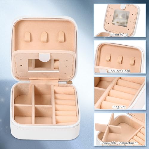 Neveika Jewelry Box with Mirror,Small Jewelry Organizer Box，Travel Jewelry Case for Women，Gift Jewelry Boxes for Female Gi...
