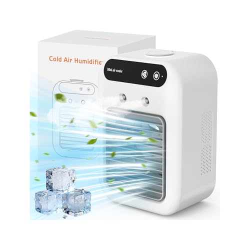 Portable Air Conditioner, Personal Cooling Fan with Humidifier, 2 Spray Modes, 2 Speeds, 4000mAh Rechargeable Battery, Qui...