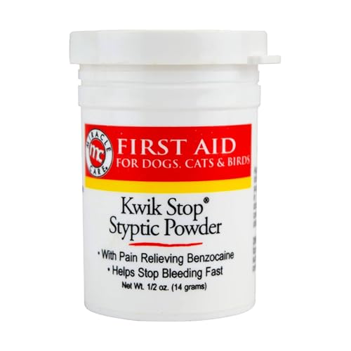 Miracle Care Kwik Stop Styptic Powder for Dogs, Cats and Birds, 0.5 Ounce, Fast Acting Blood Stop Powder with Pain Relievi...