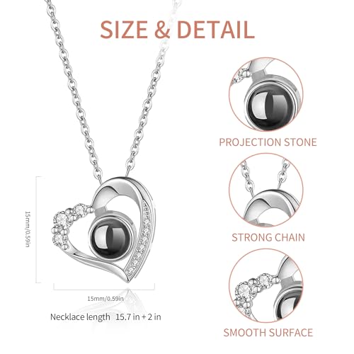 Easycosy Personalized Picture Necklace, Mothers Day Gifts for Mom Wife, Projection Necklace with Photo Inside - Custom Hea...