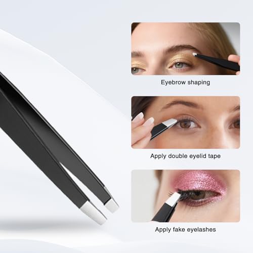 4-Piece Professional Tweezers Set, Tweezers for Eyebrows, Facial Hair, Splinter & Ingrown Hair Removal, Precision Tip with...