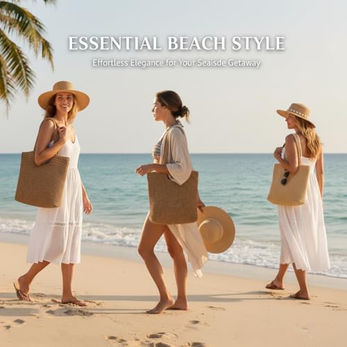 COZYOFFI Straw Beach Tote Bag: Large Summer Boho Woven Bags - Rattan Handmade Shoulder Handbags for Women