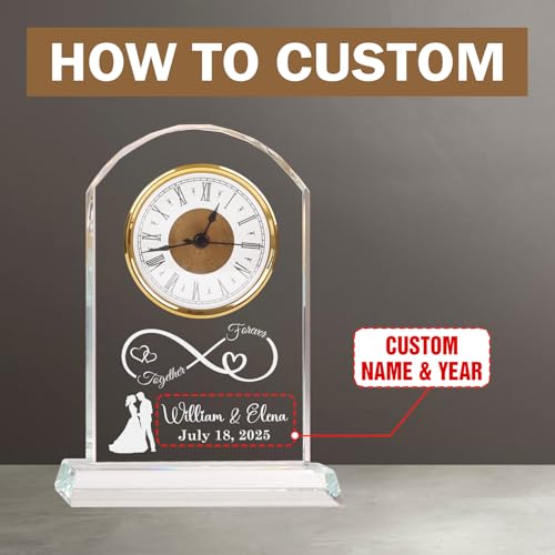 Extrabily Personalized Wedding for Couples, Custom Wedding Crystal Clock, Customized with Names, Date, Unique Romantic Gif...