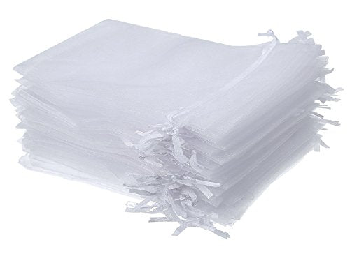 Wudygirl 100 PCS 4x6 Inches Drawstring Organza Bag White Jewelry Pouches Baby Shower Party Wedding Favor Bags (White 100 p...