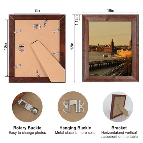 iRahmen 8x10 Picture Frame Set of 4, Brown Rustic Vintage Photo Frame with Real Glass, 8 x 10 Frames for Wall Mount and Ta...