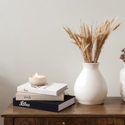 Weysat Set of 3 Bless Family Love Decorative Books for Home Decor Linen Faux Books Stacked Neutral Modern Aesthetic Fake S...