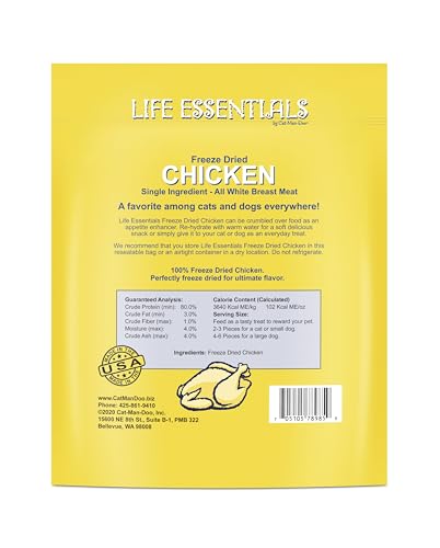 Life Essentials by Cat-Man-Doo Freeze Dried Chicken Dog & Cat Treats, Healthy Single Ingredient Training Treats for Dogs, ...