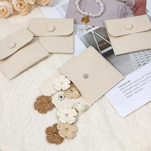 SynHHergyx 10 Pcs Microfiber Jewelry Pouch 3.2"x3.2" Microfiber Jewelry Packaging Bag with Snap Button Luxury Small Gift B...