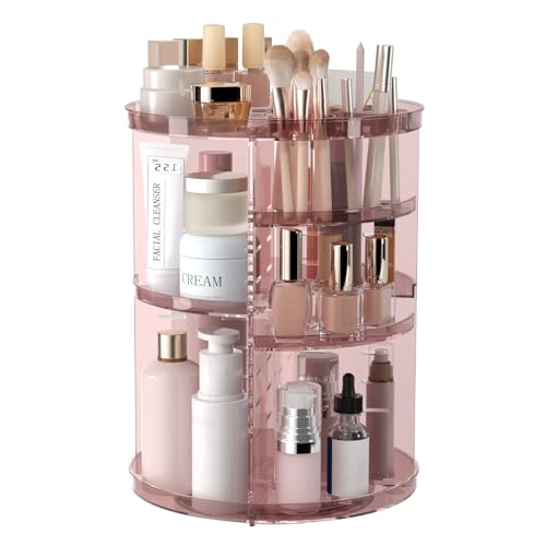 Rotating Makeup Organizer, DIY 8 Adjustable Layers 360 Spinning Skincare Organizers, Makeup Storage Carousel Tower with Br...